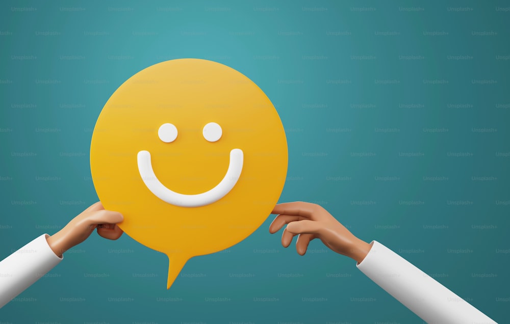 Sending happy smiley face speech bubbles to each other. Giving good words to each other or giving positive feedback satisfaction from good customer feedback reviews. 3D rendering illustration.