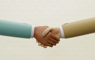 Nahaufnahme von Geschäftsleuten, die sich die Hände schütteln, Vereinbarung über geschäftliche Zusammenarbeit. 3D-Render-Illustration