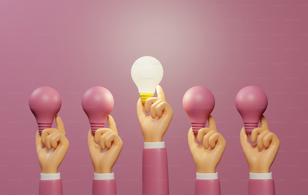 Businesspeople group hold lightbulb but one person creative concept solution and succes. 3d render illustration