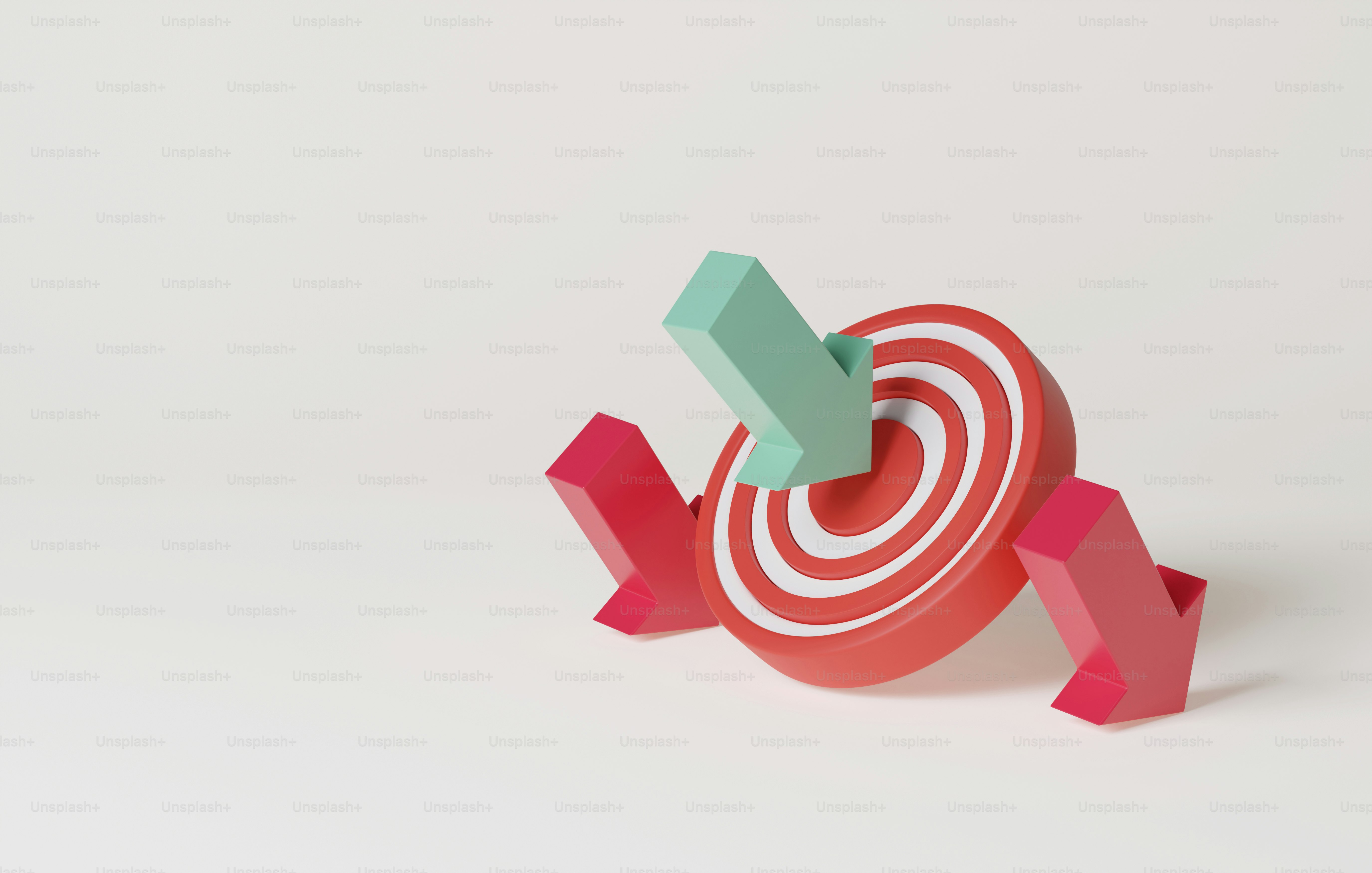 Green arrow goes straight to center of dartboard. reaching the goal of success business goal setting. 3d render illustration.