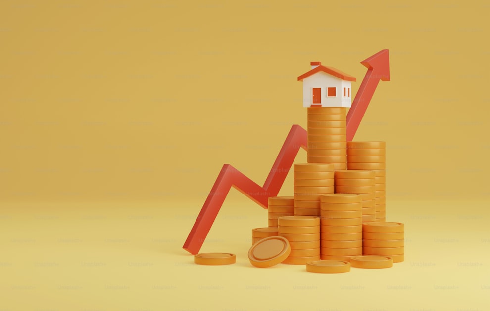 Ícono de casa con monedas y flecha ascendente — variables que influyen en el precio de la vivienda