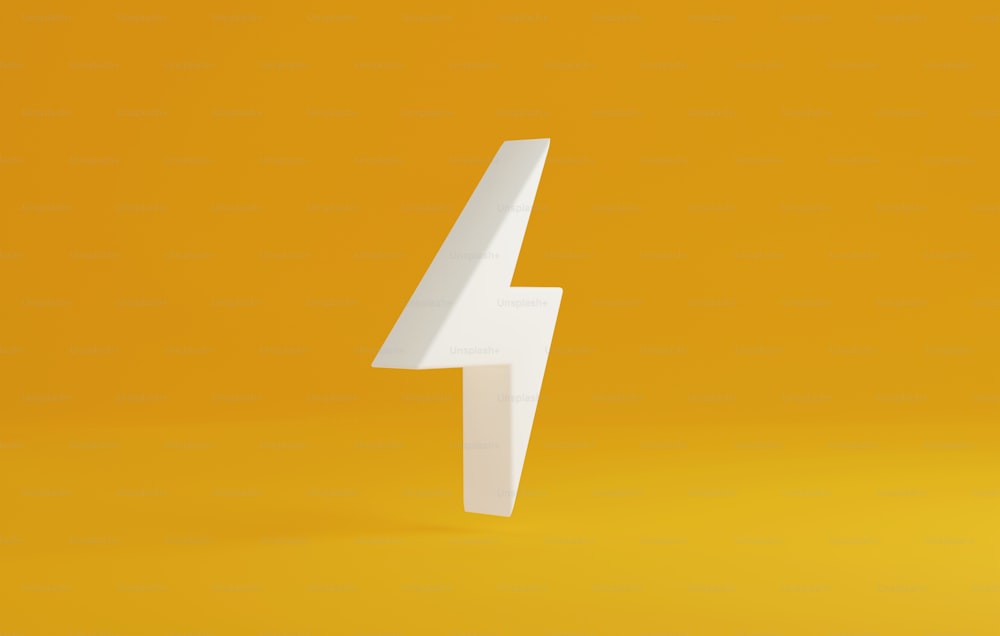 黄色の背景に白い稲妻のアイコン。エネルギーの象徴。3Dレンダリングイラスト