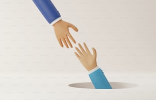 Os empresários estendem-se a mão para ajudar os empresários em conjunto Ajudando-se mutuamente a sair da situação económica ou da cooperação para se apoiarem mutuamente. Ilustração de renderização 3D.