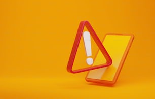 Mobile notification badge symbol on orange background. Safety warning sign Warning on dangers of smartphone fraud Online Scam Alerts data security. 3D render illustration.