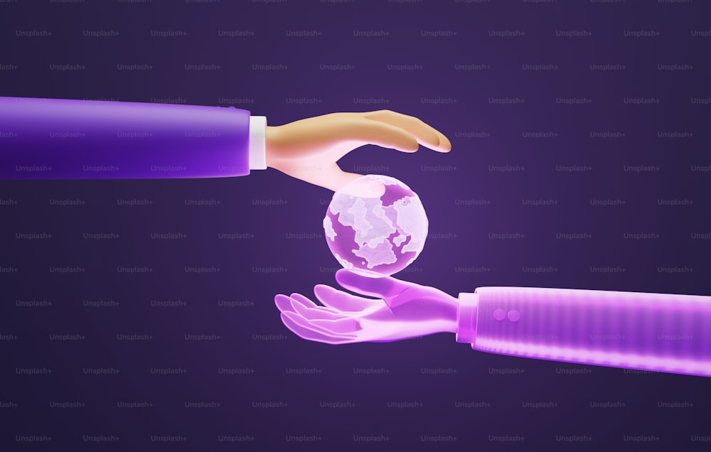 Experience the connection of network technology in the metaverse world on purple background. Communication network future technology. 3D render illustration.