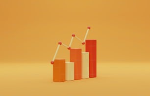 Financial data analysis and business growth and bar graph on yellow background. 3D render illustration