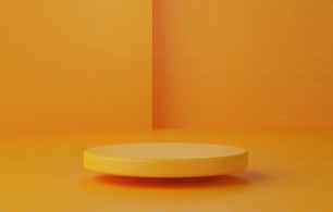 Circle orange podium base on abstract orange  background. Product display and advertising space. 3D render illustration