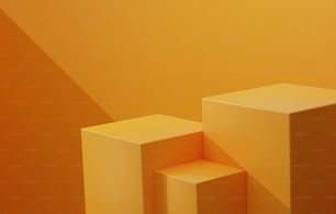 Abstract geometric orange polygonal podium base shelves on orange background. Used for displaying products and advertising spaces. 3D render illustration