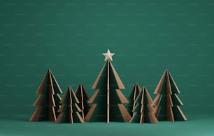 Árbol de Navidad sobre fondo abstracto verde Espacio expositivo y publicitario. Ilustración de renderizado 3D