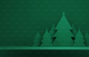 Christmas tree on green abstract background Exhibition and advertising space. 3D render illustration