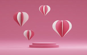 Heart shaped floating on pink background podium for valentine product presentation abstract studio for displaying products and advertisements. 3D render illustartion