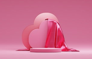 Podiums shaped heart base with pink silk on luxury pink abstract background for valentine. Product presentation abstract studio for displaying products and advertisements. 3D render illustartion