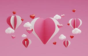 A forma di cuore e cielo fluttuanti su sfondo rosa per la presentazione del prodotto di San Valentino Studio astratto per la visualizzazione di prodotti e pubblicità. Illustrazione del rendering 3D