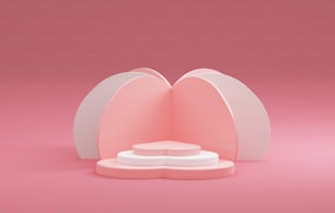연단은 발렌타인 제품 프레젠테이션을 위한 분홍색 배경에 하트 모양을 만들었고, 제품과 광고를 표시하기 위한 추상 스튜디오. 3D 렌더링 illustartion