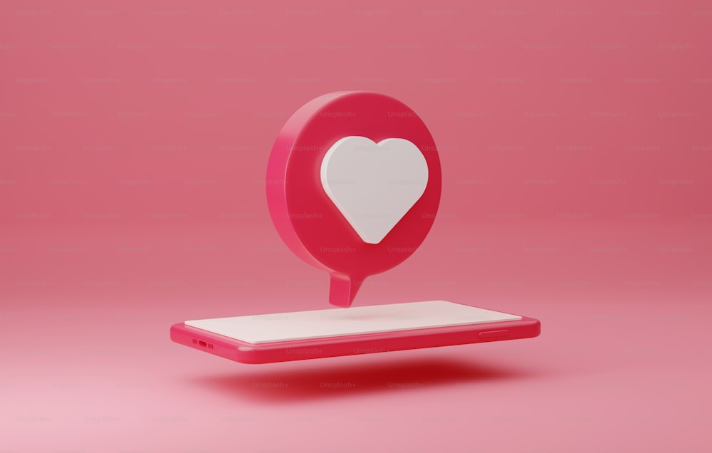 Mobile smartphone ready red heart message icon. Social media Social network for sending love messages to each other. 3d render illustration.