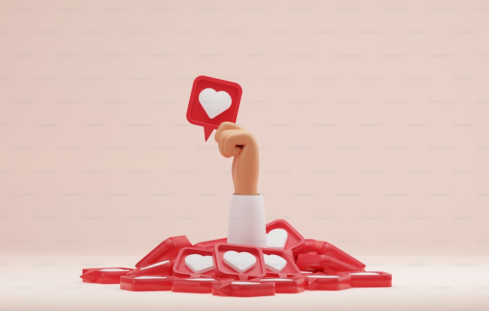 Icona del cuore che tiene la mano su sfondo rosa. Scambiati messaggi d'amore o inviati messaggi d'amore. Ama la comunicazione sull'applicazione. Illustrazione di rendering 3D.