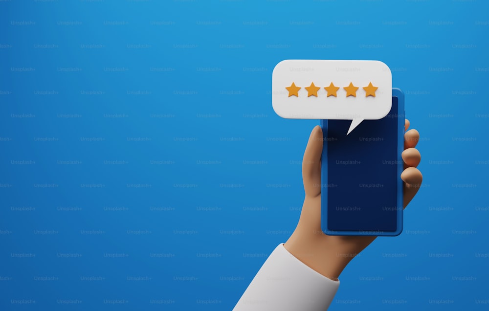 Customer ratings on smartphones. Satisfaction feedback rating positive user reviews for using service or product. 3D render illustration.