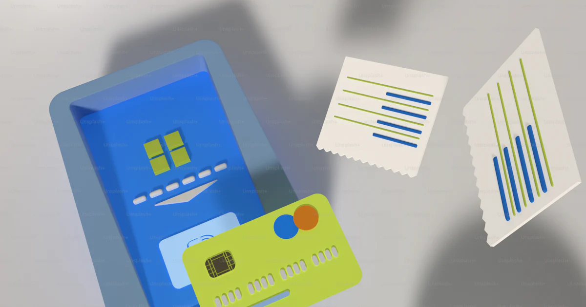 A blue and yellow credit card next to a white envelope photo – Credit ...