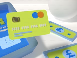 컴퓨터 키보드 위에 놓인 초록색 신용카드
