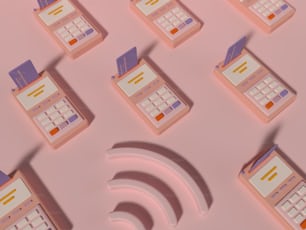Un fondo rosa con un montón de diferentes tipos de teléfonos