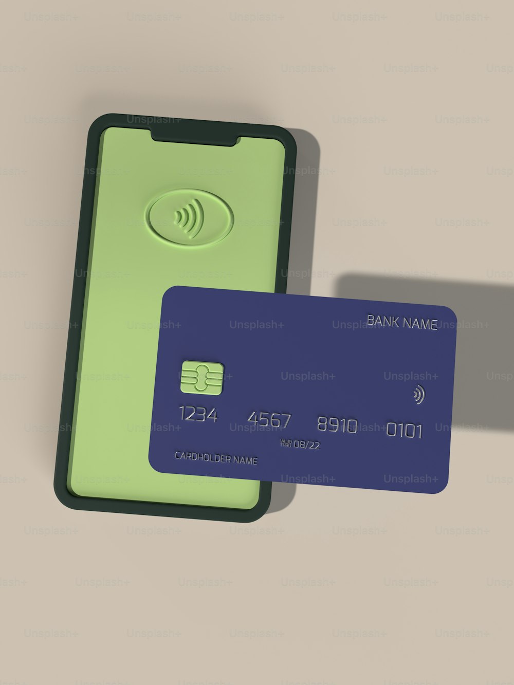 eine grüne und eine blaue Kreditkarte, die nebeneinander sitzen