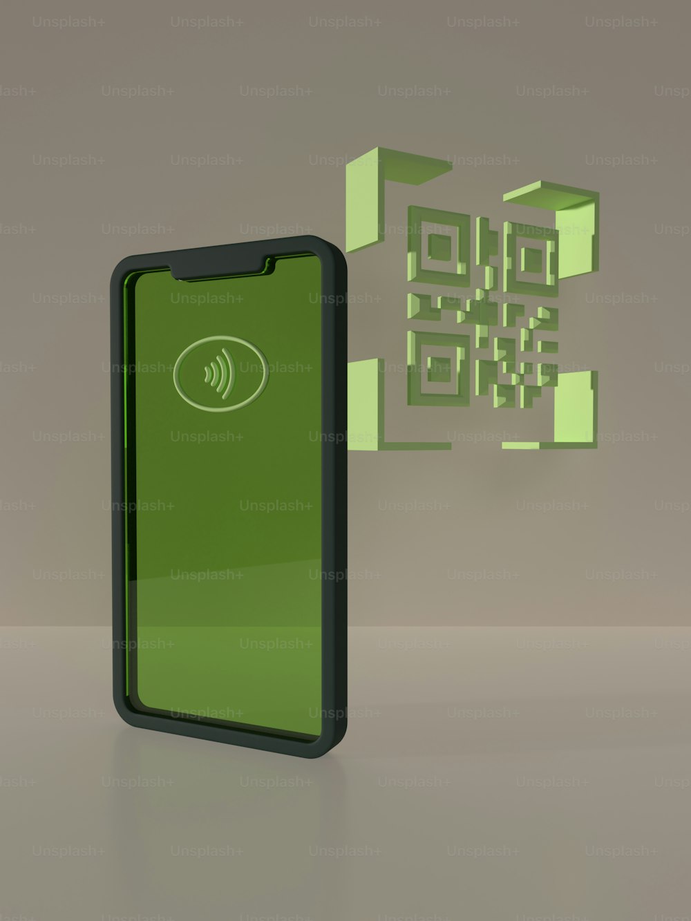 a cell phone with a qr code coming out of it