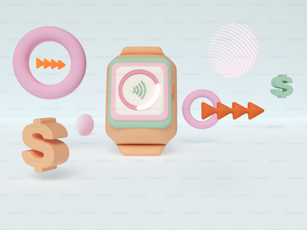 a smart watch surrounded by various objects