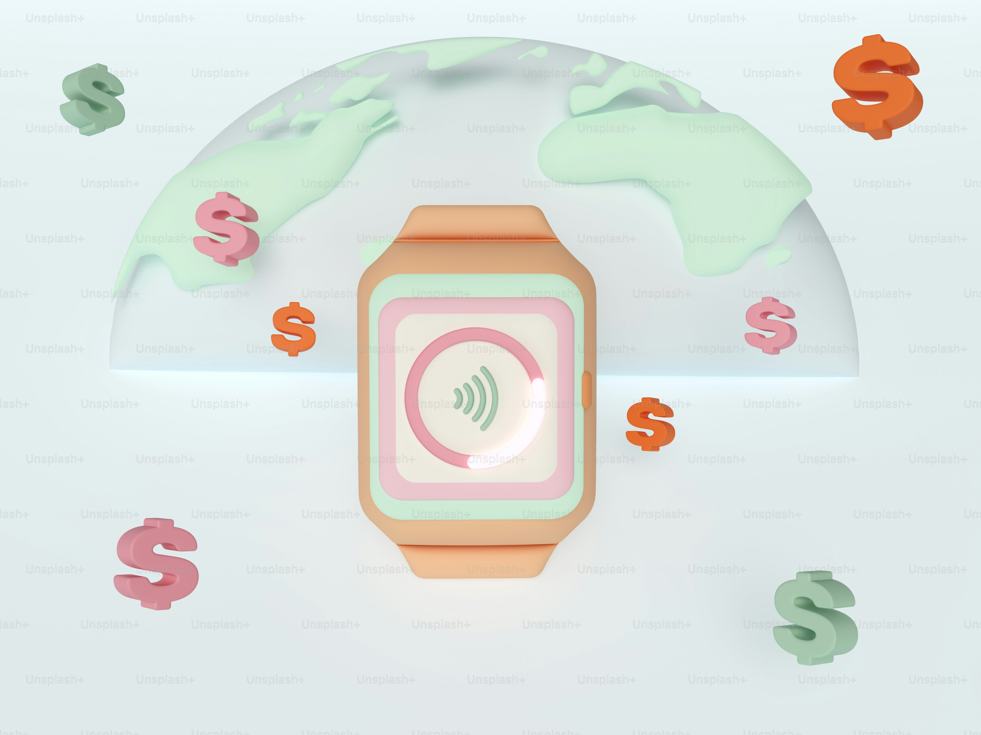 a smart watch surrounded by dollar signs