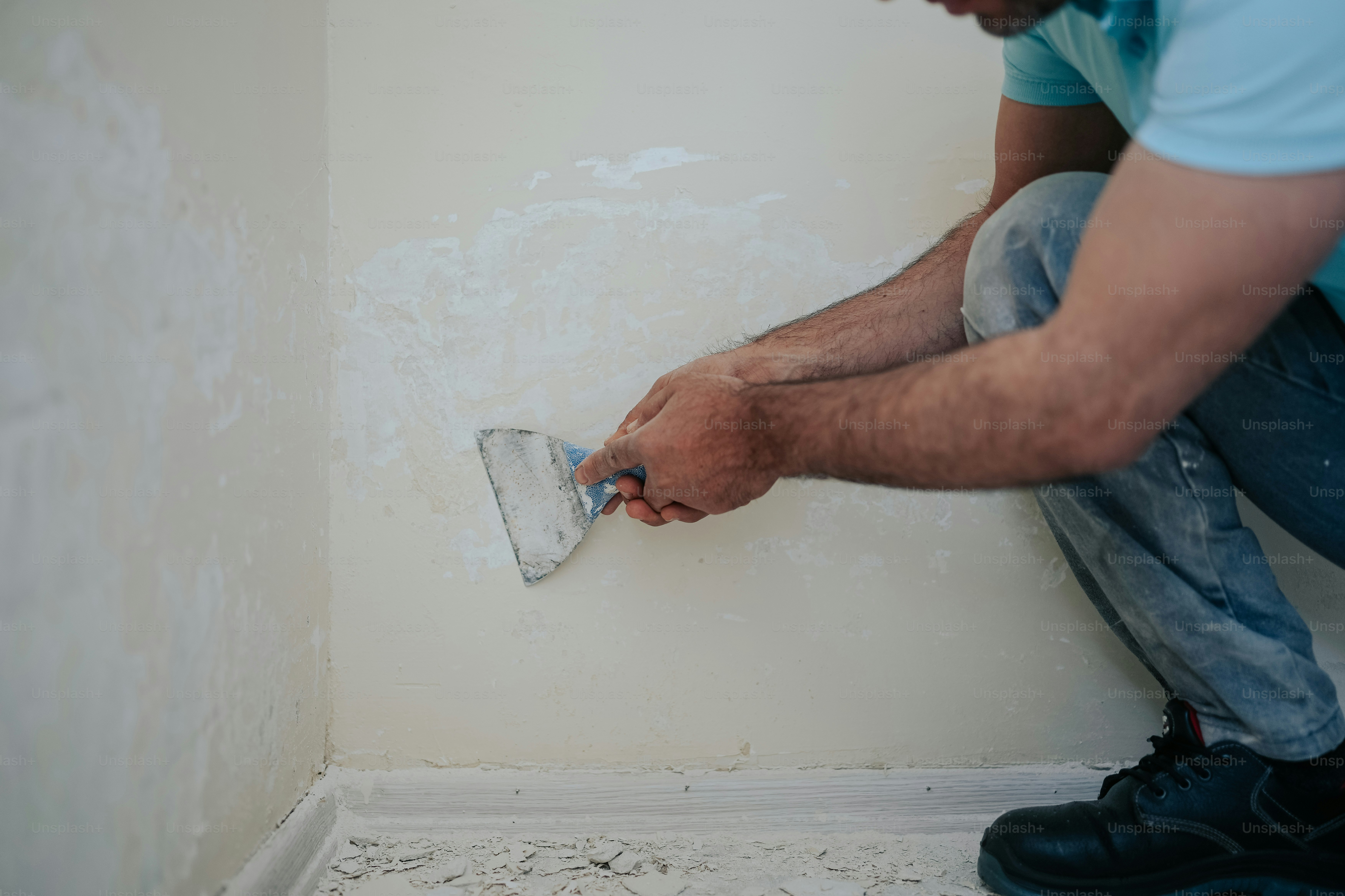 Un homme peignant un mur avec un rouleau de peinture