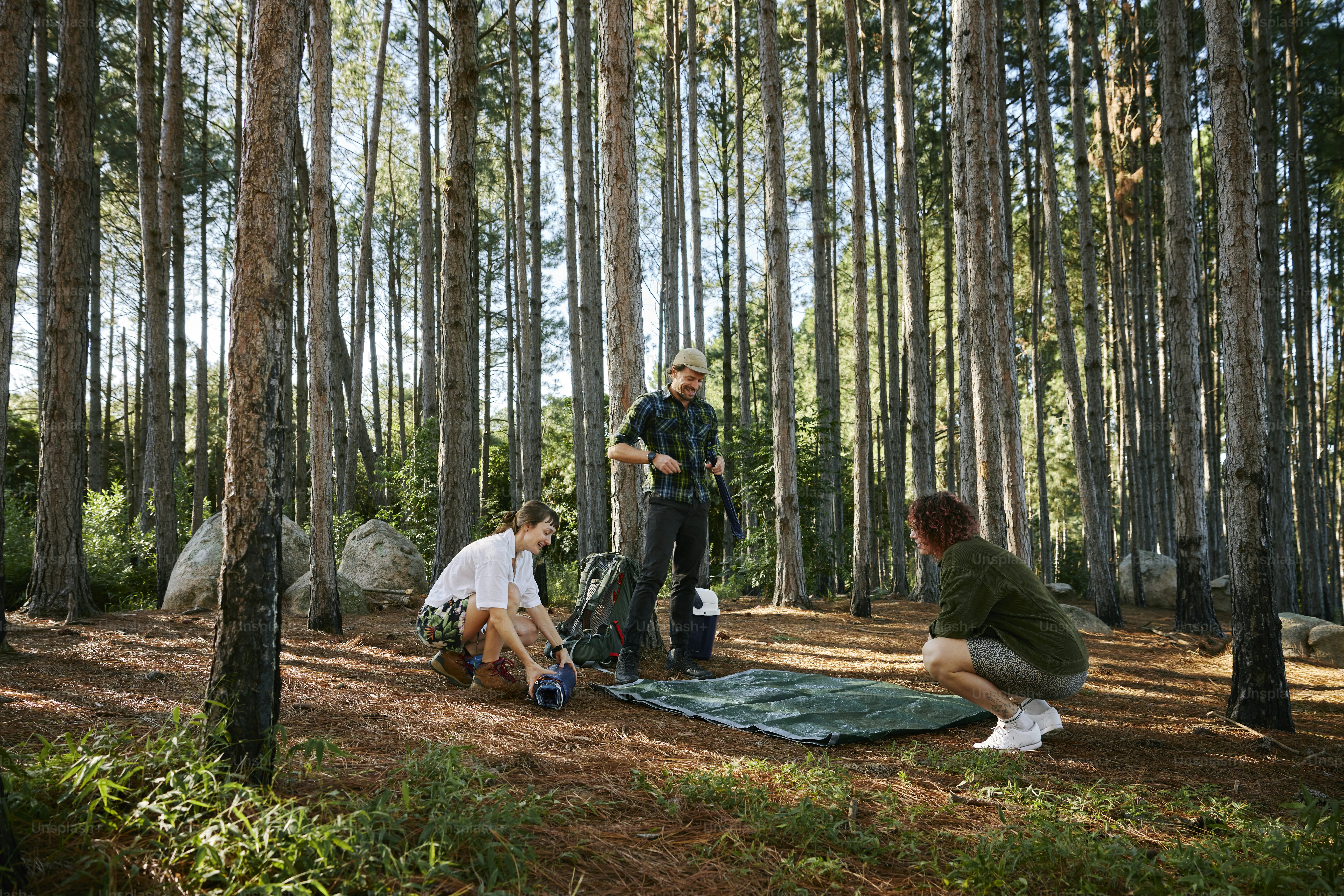 A group of people standing around a forest photo – Adventure Image on ...
