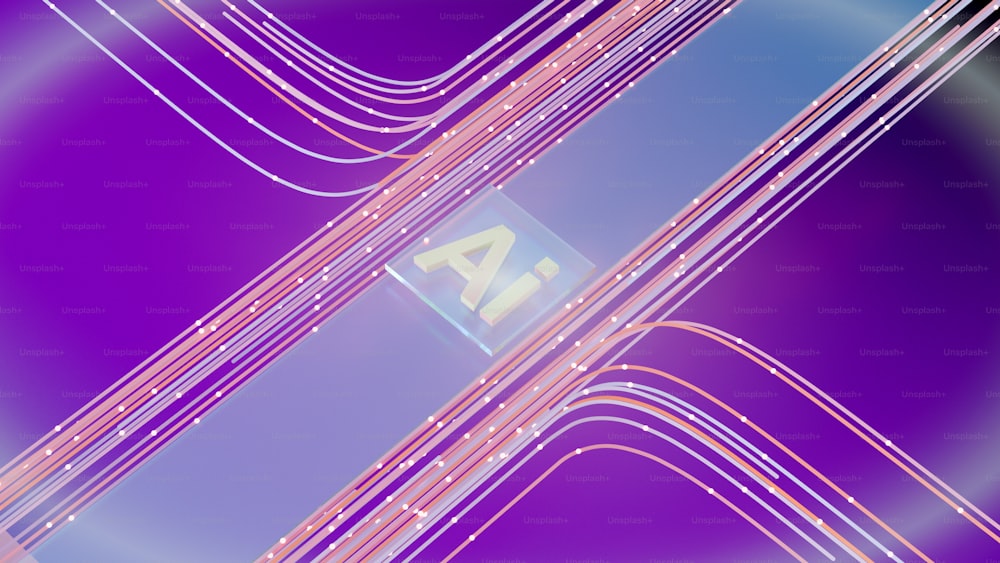 a blue and purple background with lines and letters
