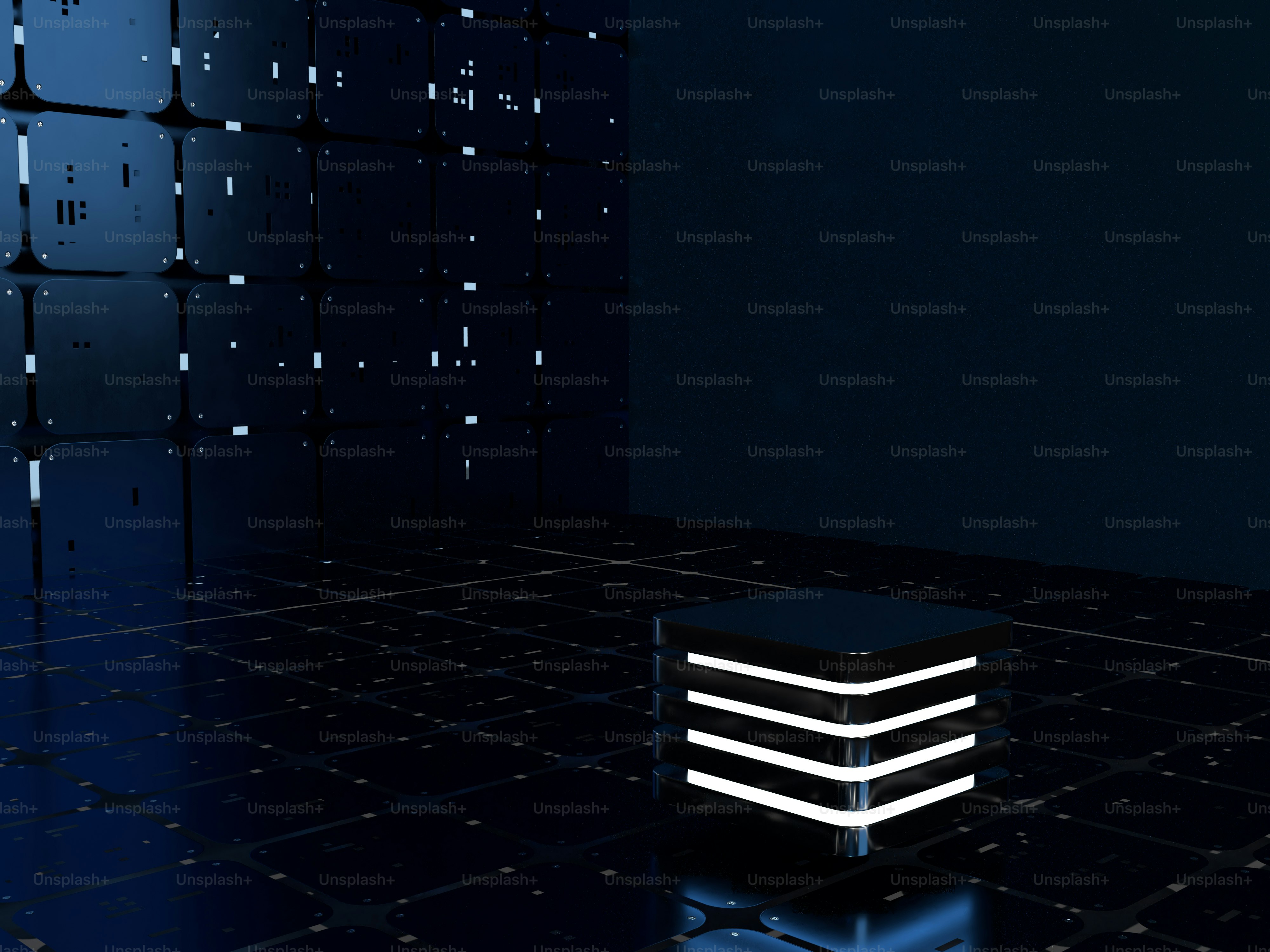 タイル張りの床の上に座っている黒と白の立方体