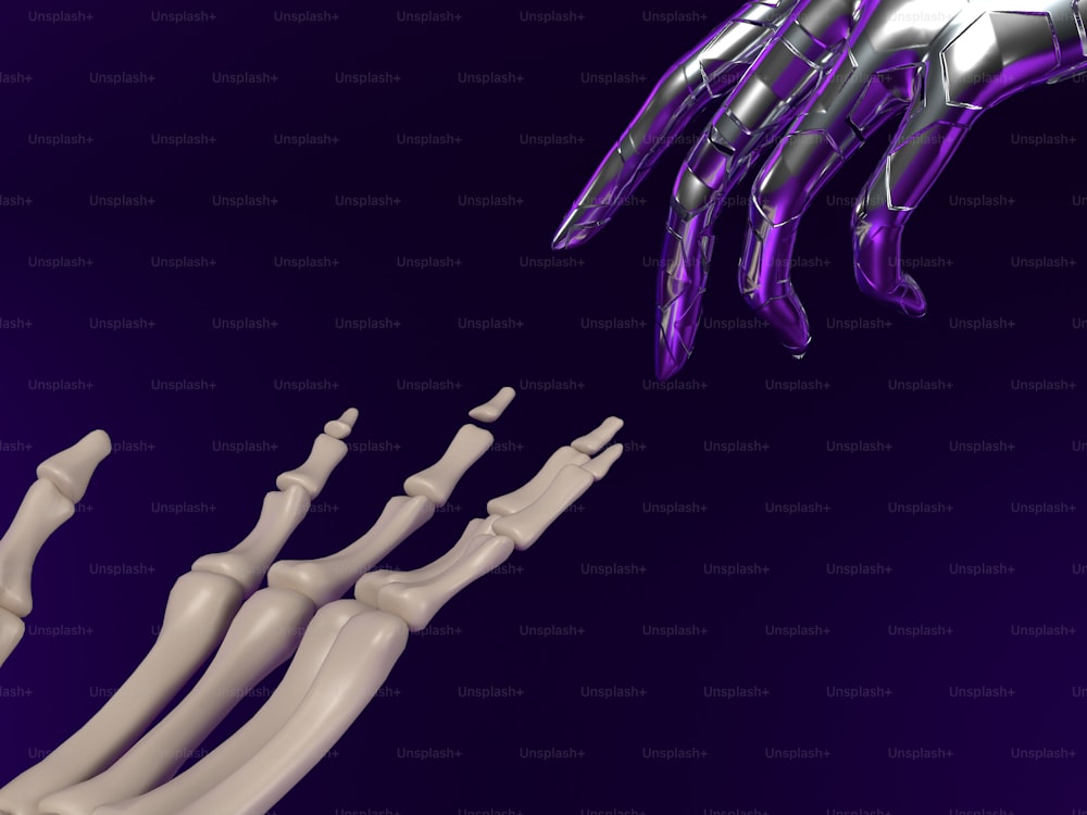 Un'immagine 3D di una mano che raggiunge un osso