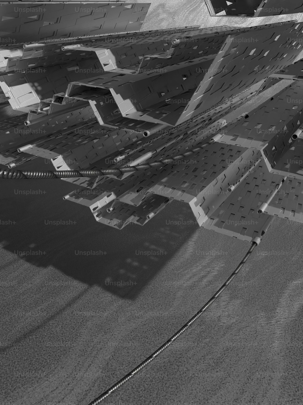 a black and white photo of an airplane wing