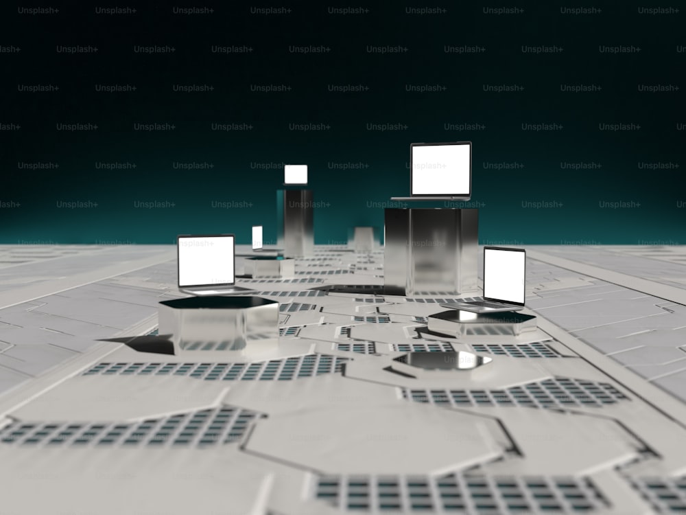 Ein computergeneriertes Bild einer futuristischen Stadt