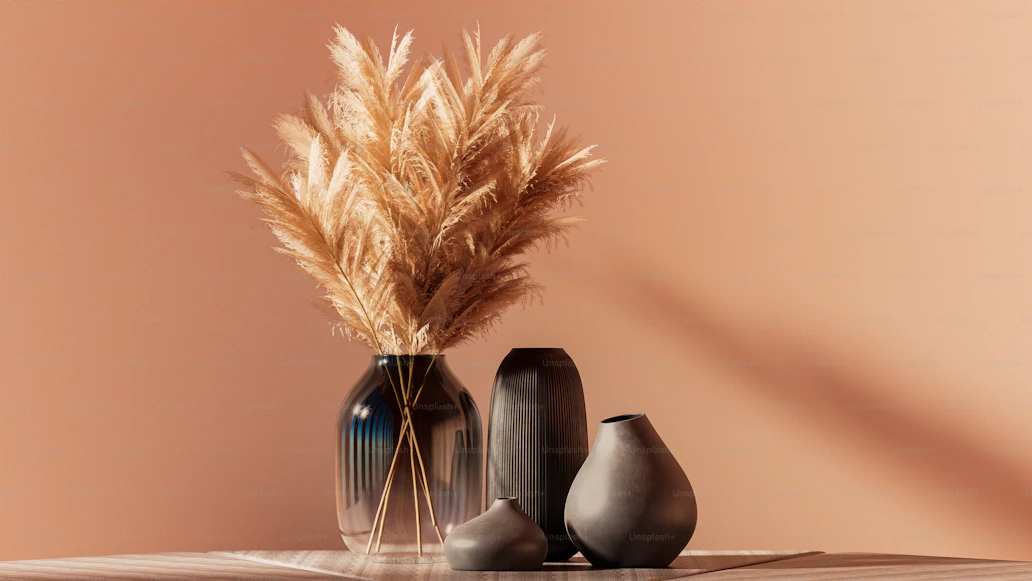Tall Vase with Pampas Grass in Cozy Lit Living Room 2026
