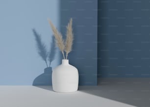 a white vase with a plant in it