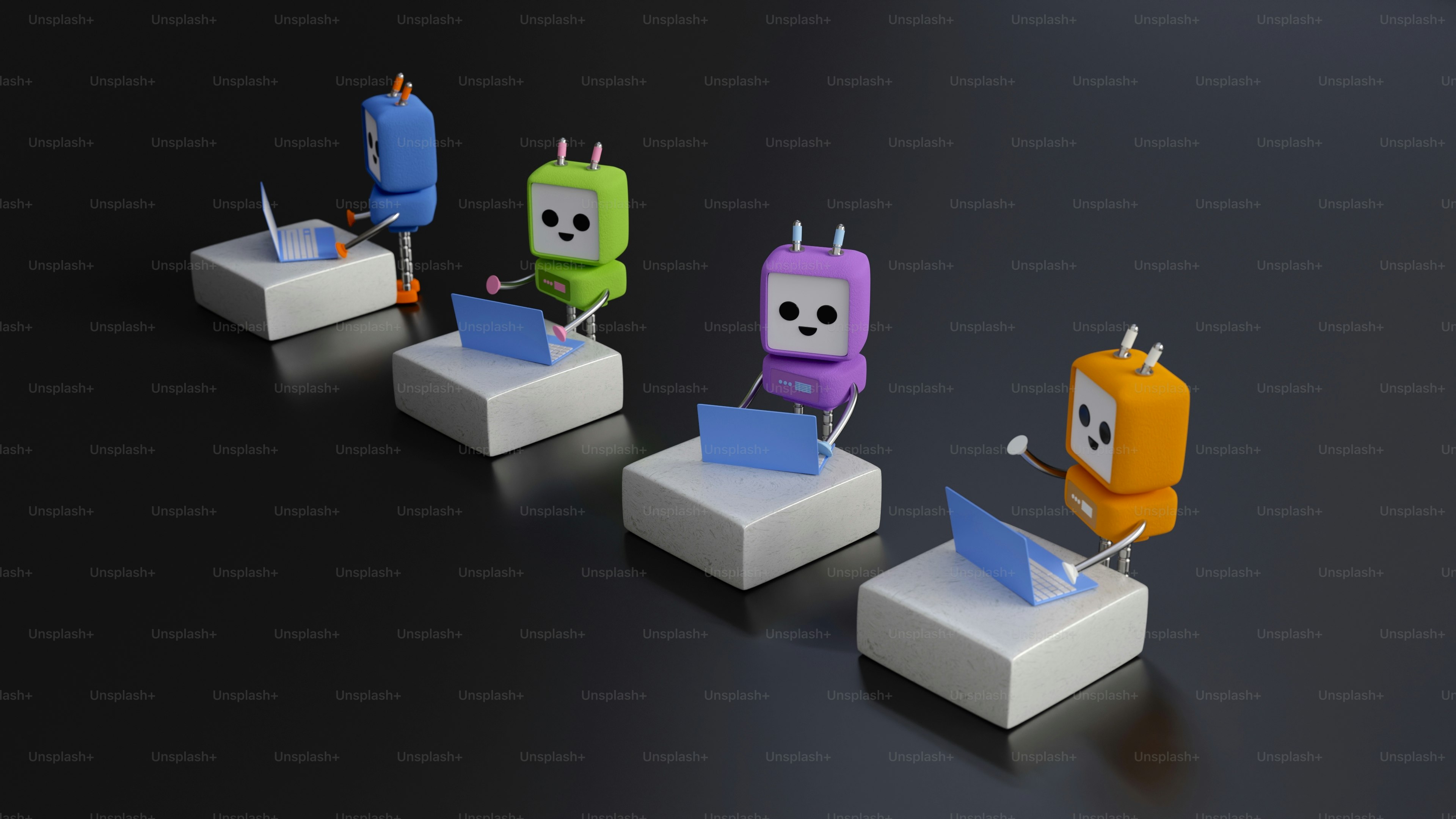 un groupe de figurines assises sur une table