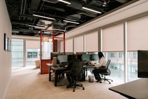 a person sitting at a desk in an office