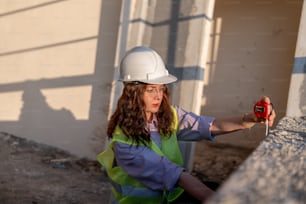 a woman wearing a hard hat and safety vest