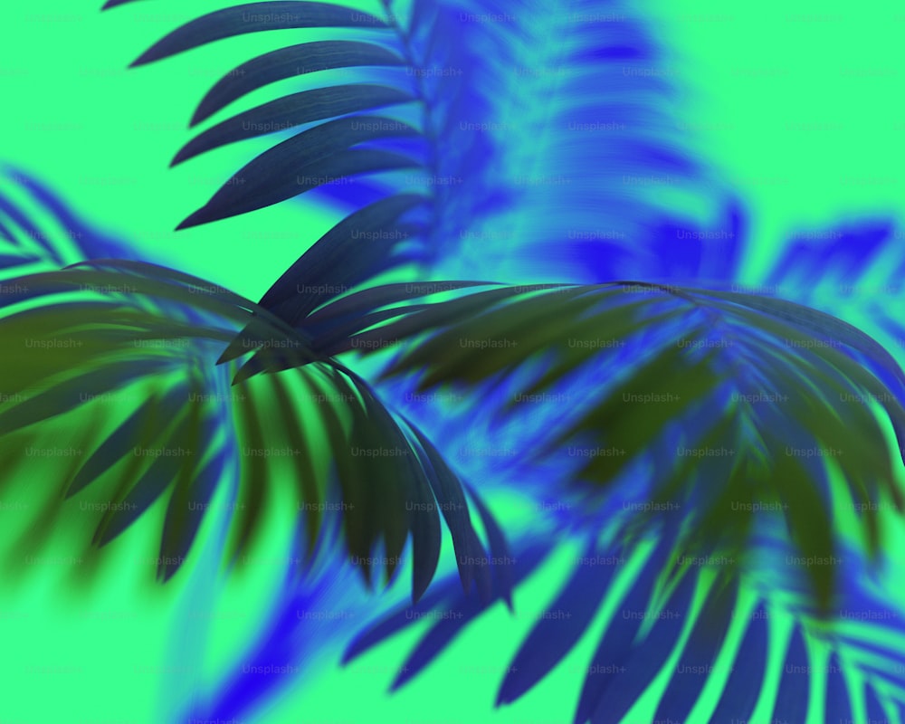 a blurry image of a blue palm tree
