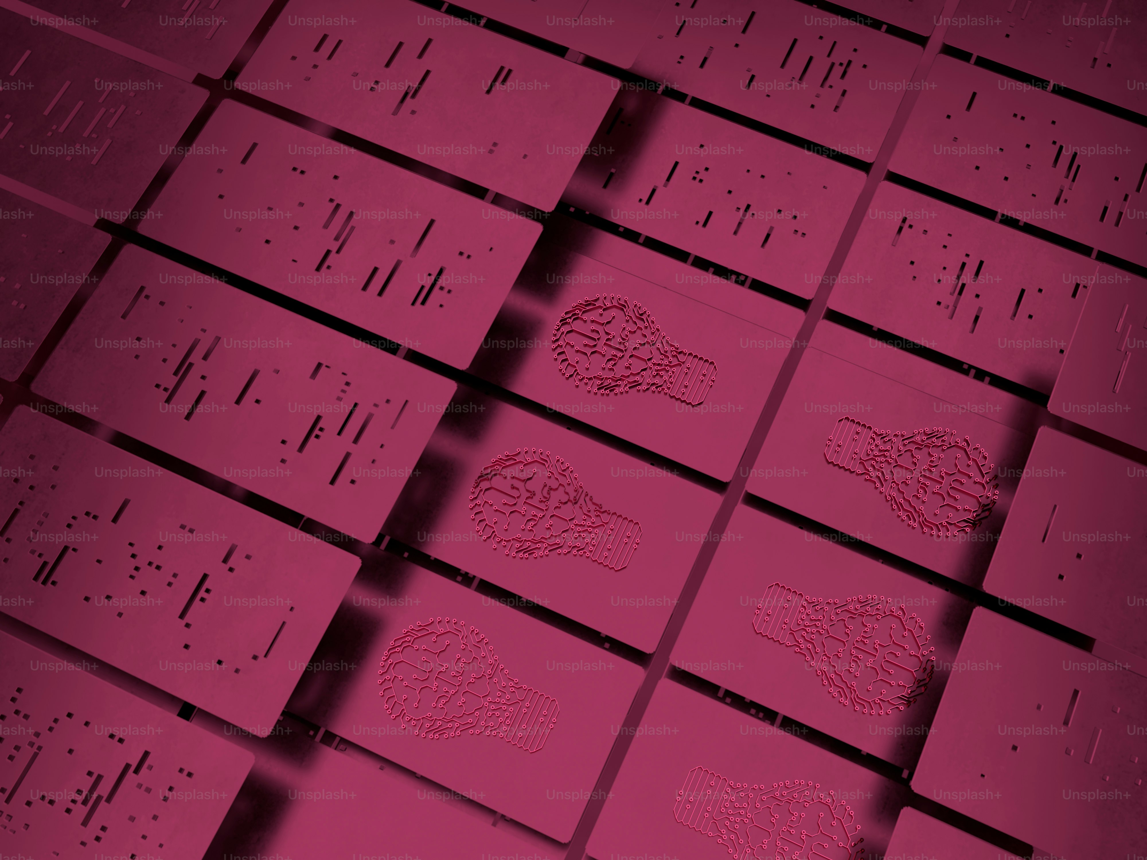 a bunch of pink squares with different designs on them