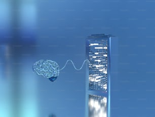 a computer generated image of a building and a brain