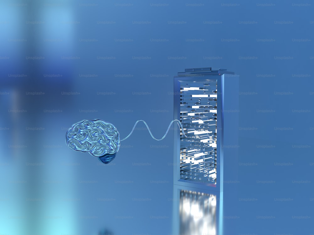 a computer generated image of a building and a brain