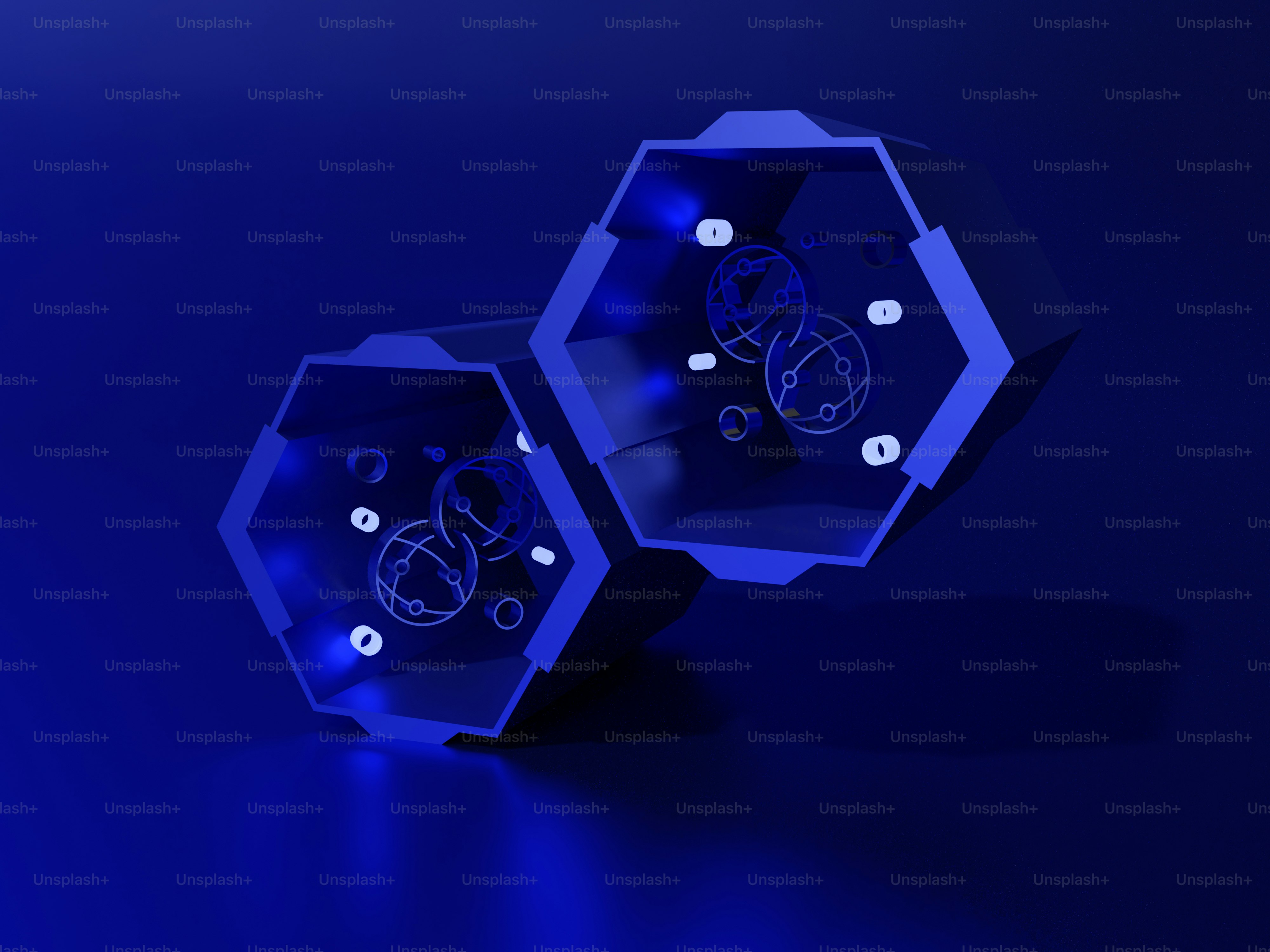 a couple of blue clocks sitting on top of a table