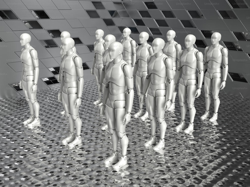 a group of mannequins standing next to each other