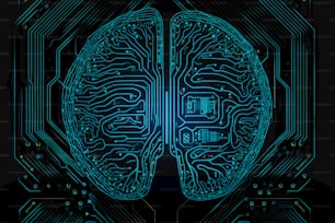 a computer circuit board with a brain in the middle of it