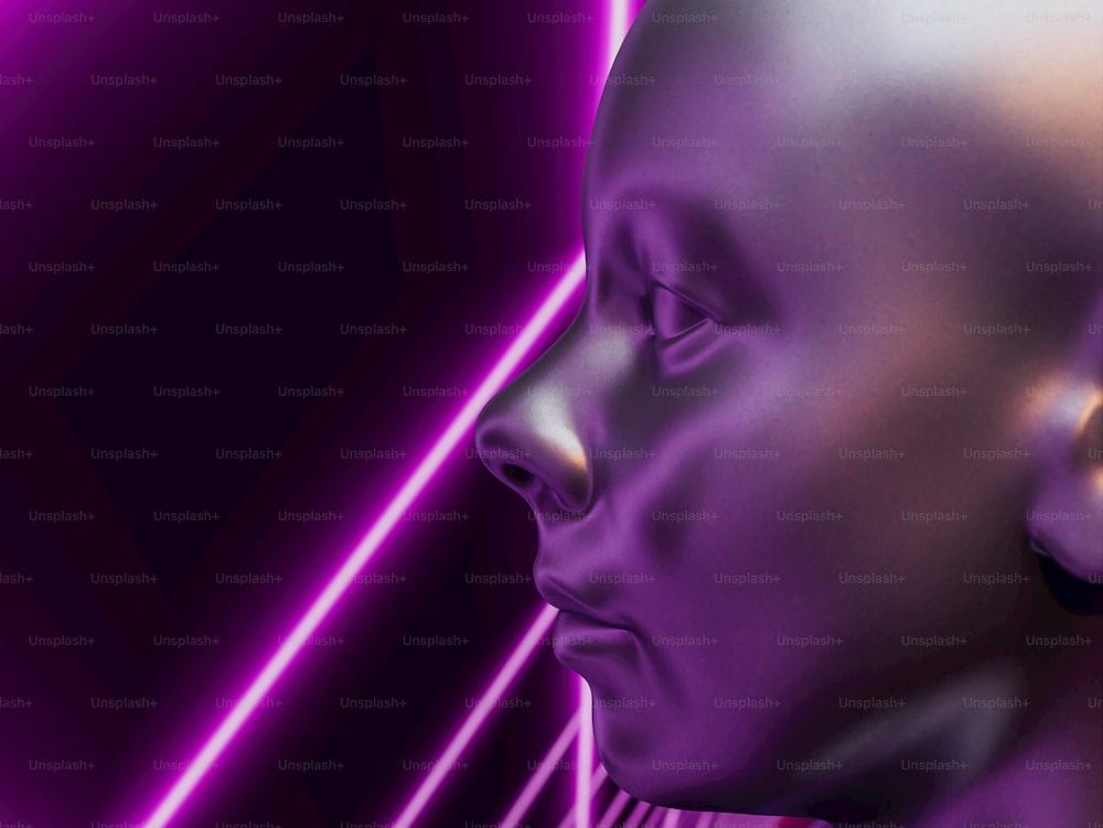 女性の頭が紫色の背景で表示されています