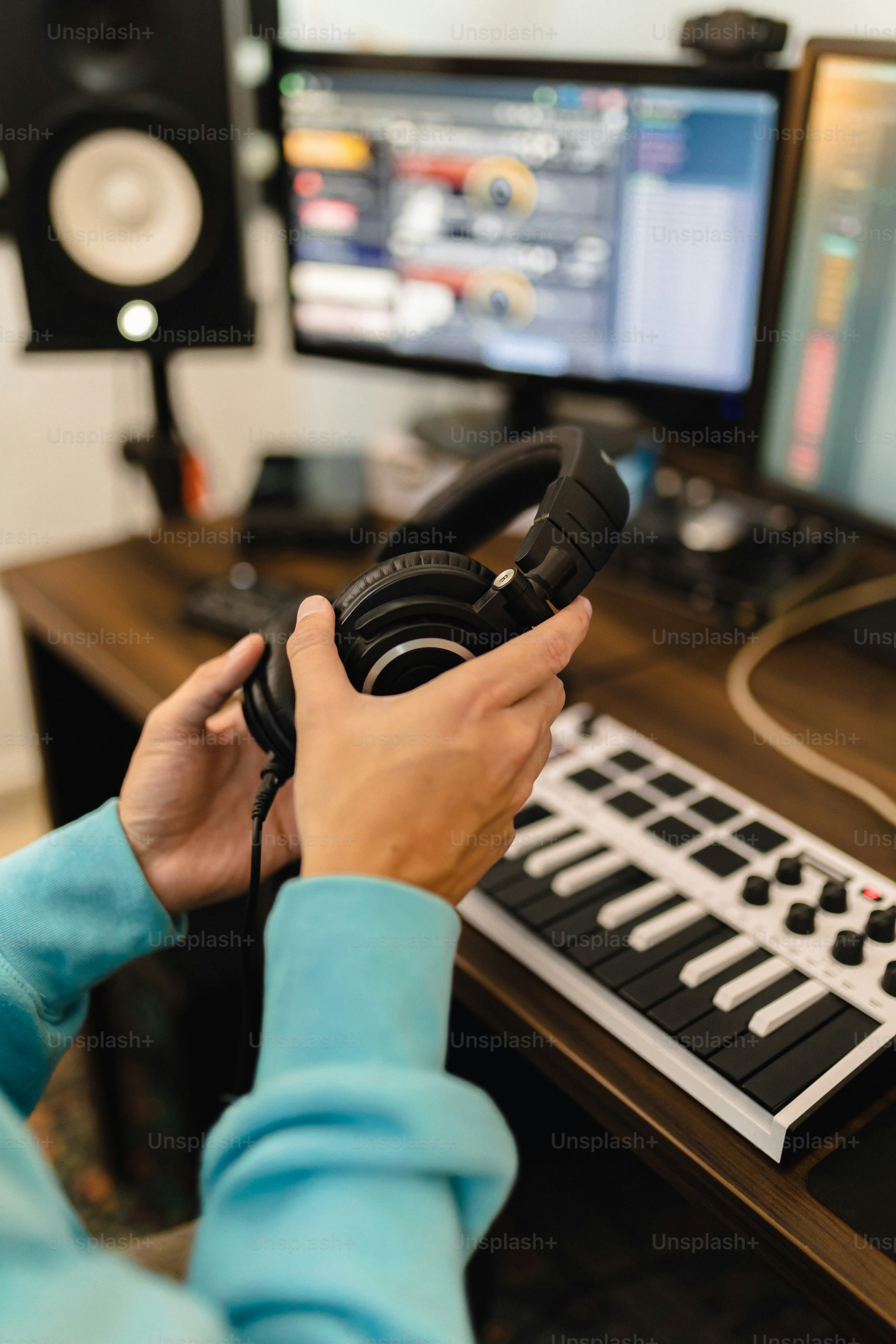 a person playing a video game with headphones
