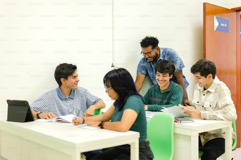 a group of people sitting around a table